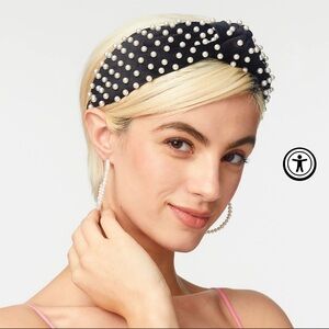 NWOT Lele Sadoughi Faux Pearl Beaded Velvet Knotted Headband